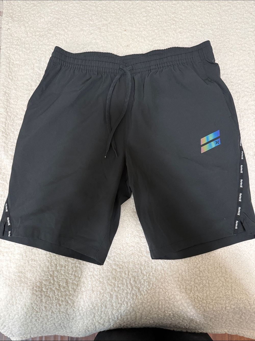 Hurley Black Athletic Shorts with Iridescent Logo